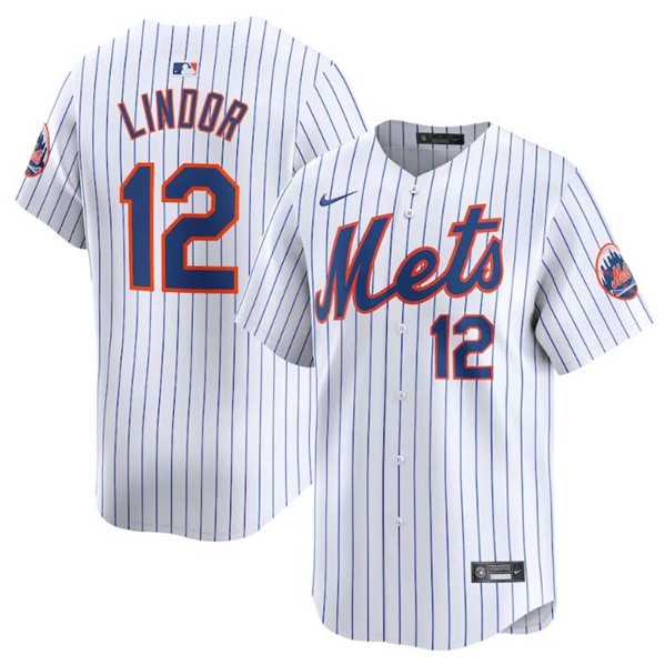 Mens New York Mets #12 Francisco Lindor White 2024 Home Limited Stitched Baseball Jersey Dzhi